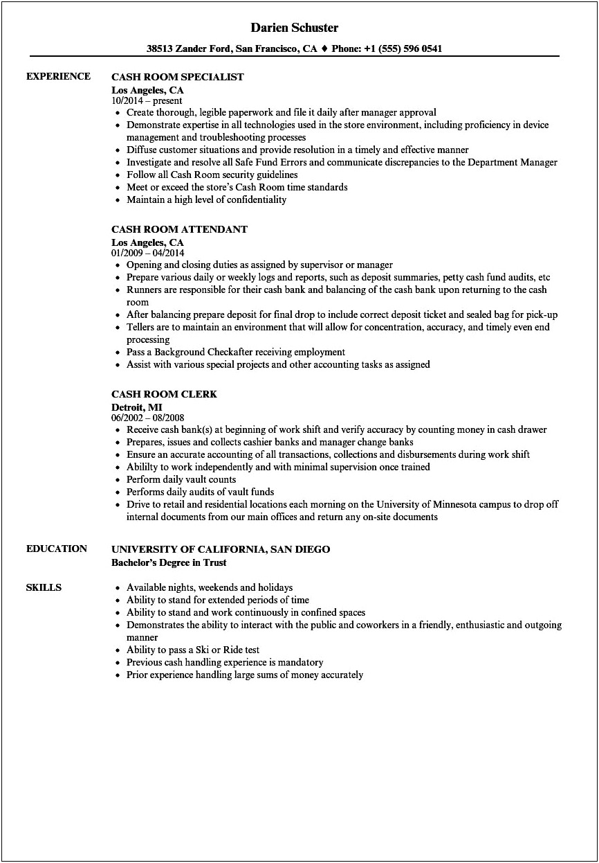 Is Cash Handling A Skill On Resume