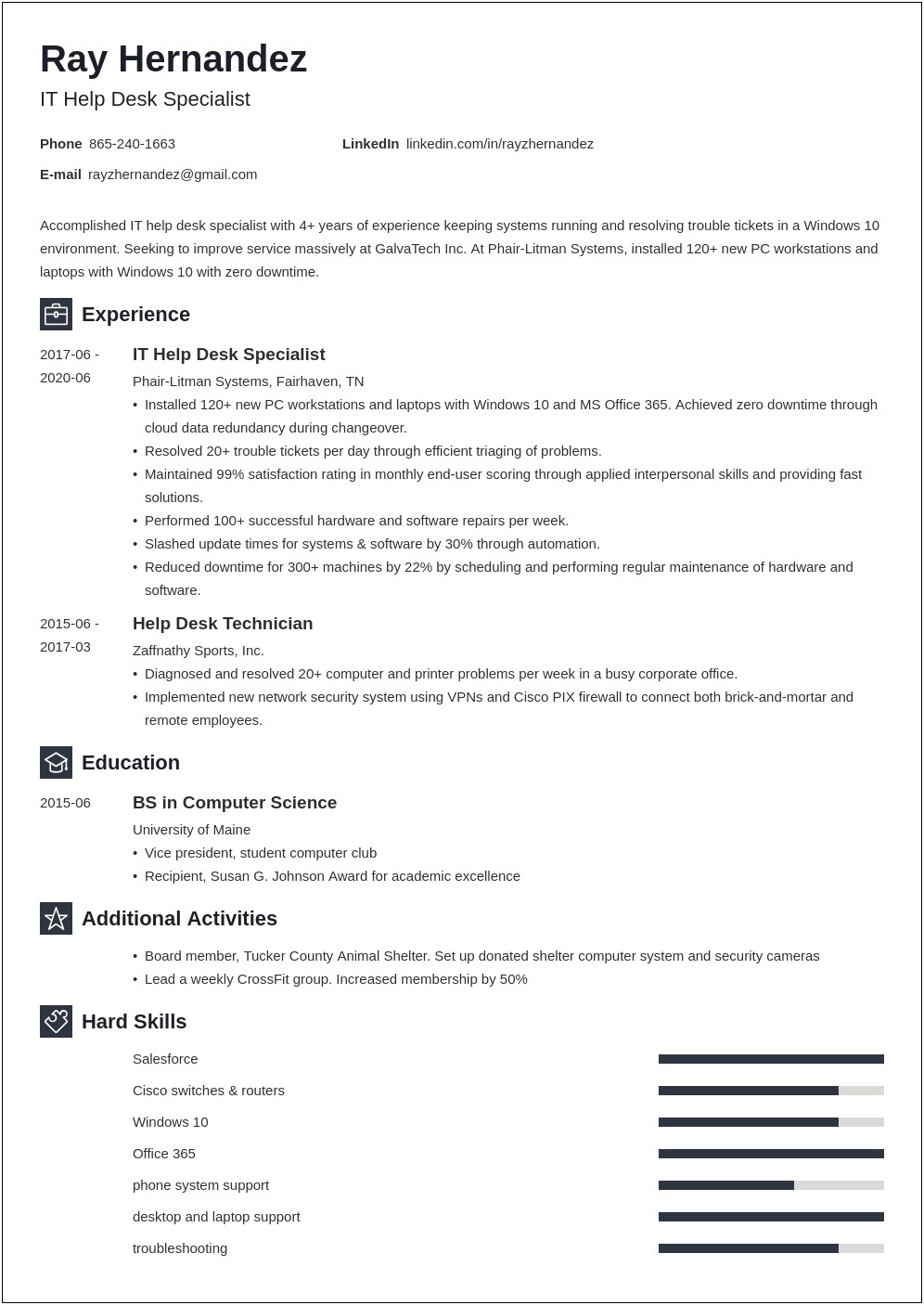 It Help Desk Technician Resume Example