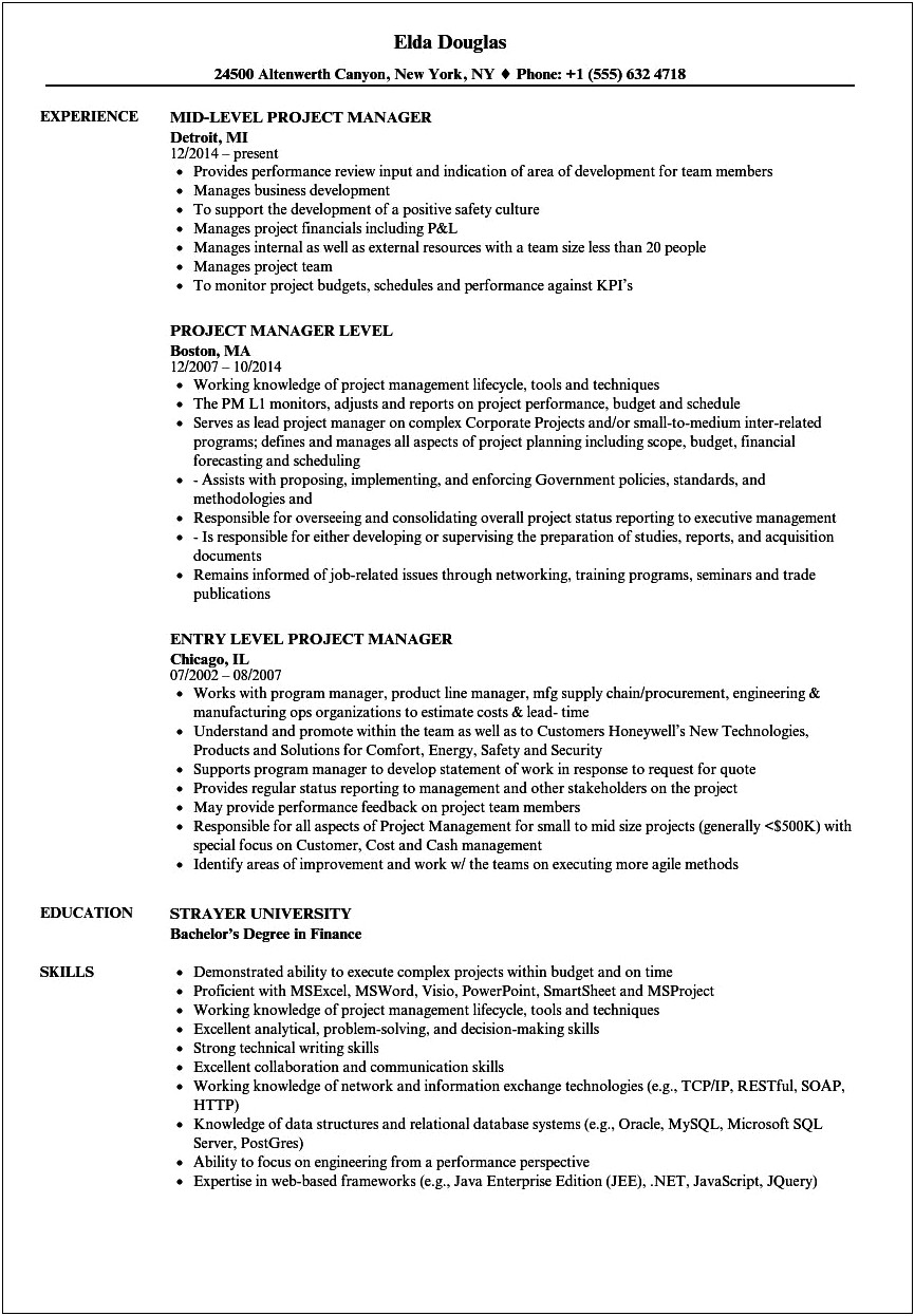 It Jr Project Manager Duties And Responsibilities Resume