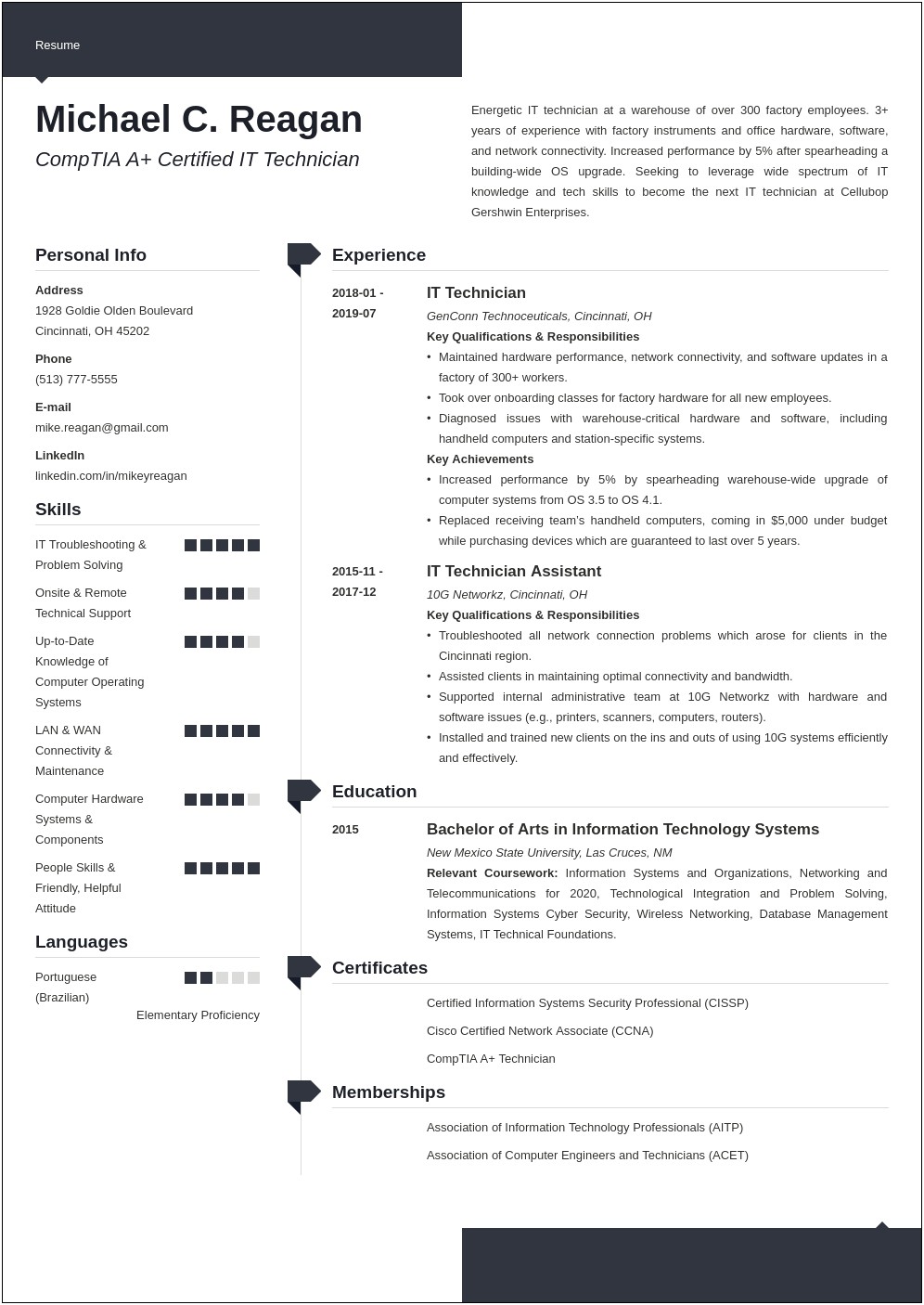 It Technician Intern Jproffesion Summary Resume