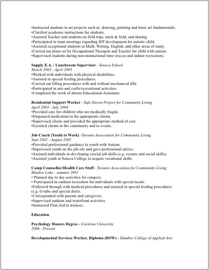 Job Coach For Special Needs Resume