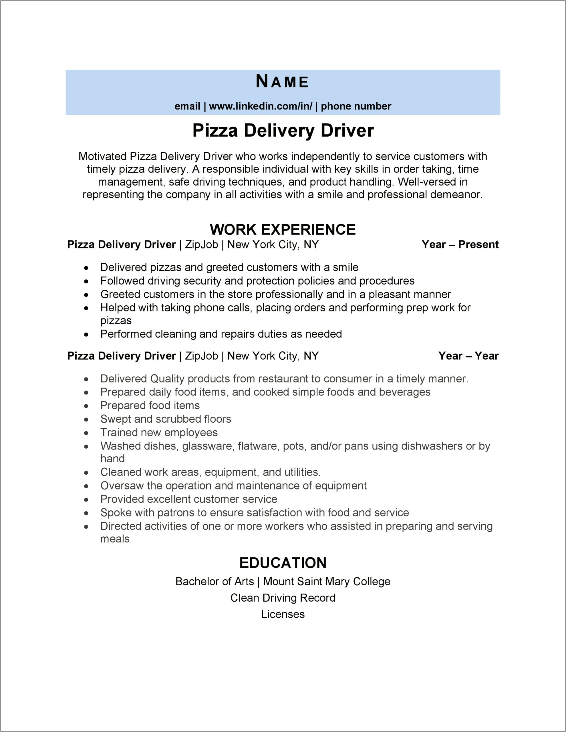 Job Description For Domino's Pizza On Resume