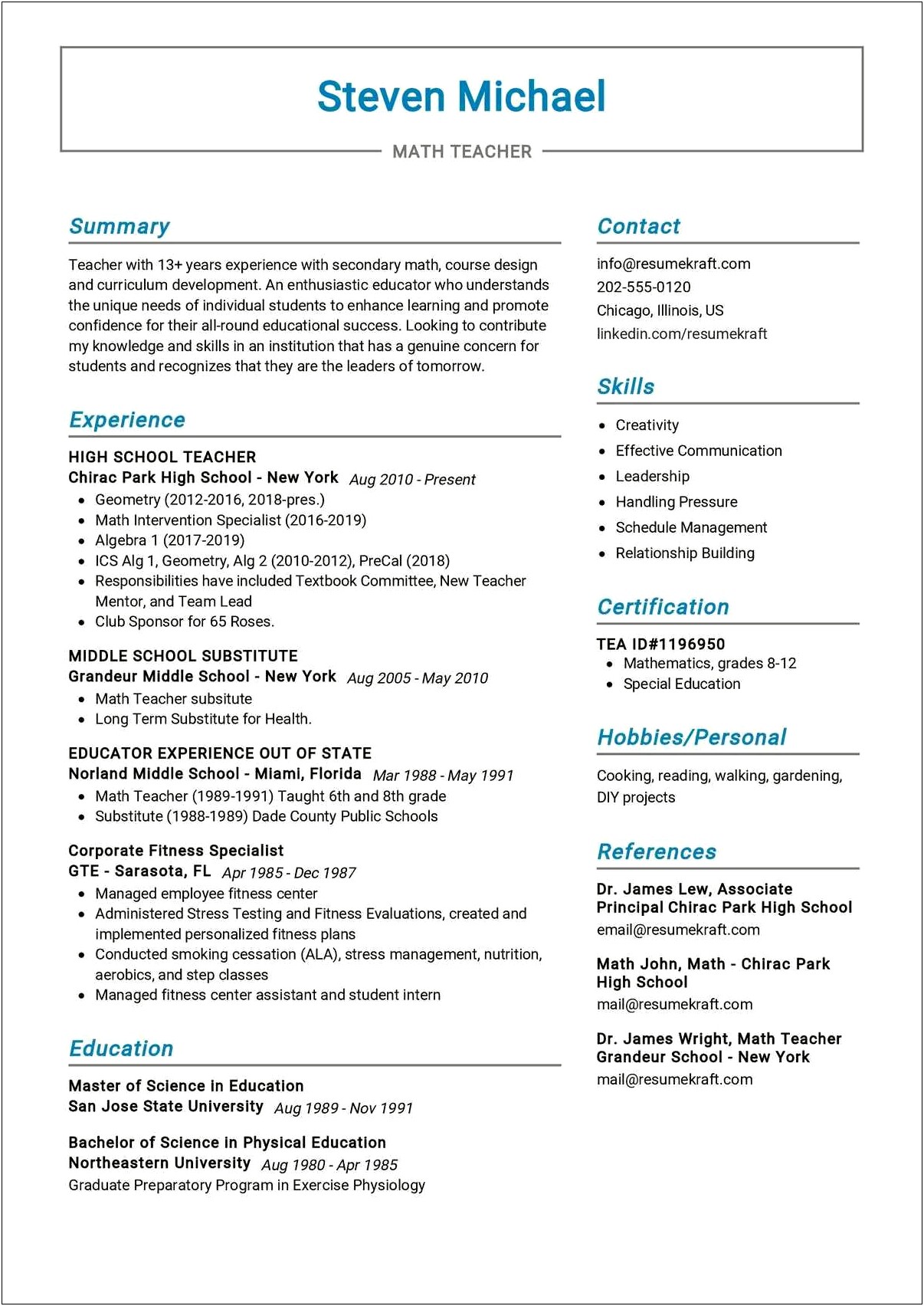 Job Description For Matematics Of Resume