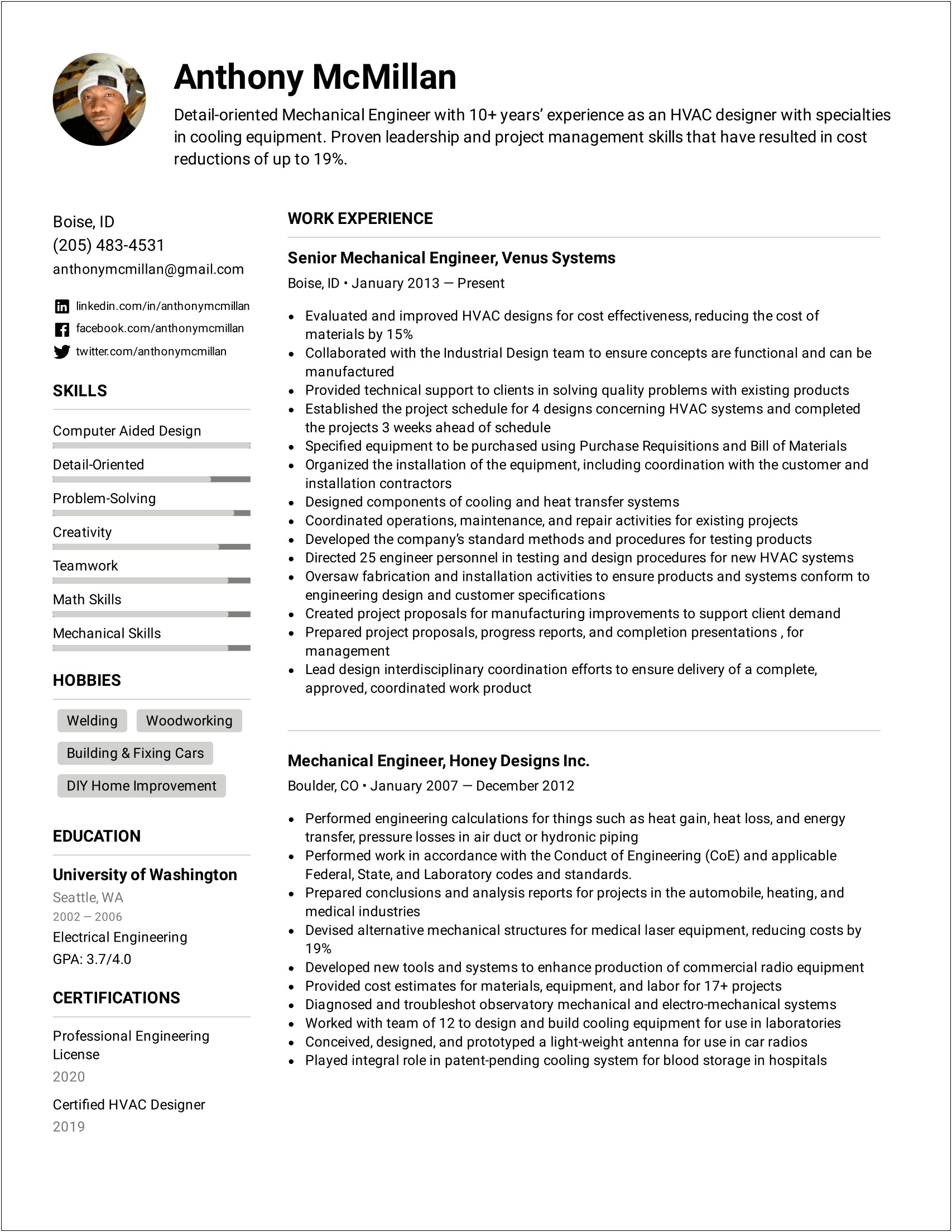 Job Description For Mechanical Engineer In Resume