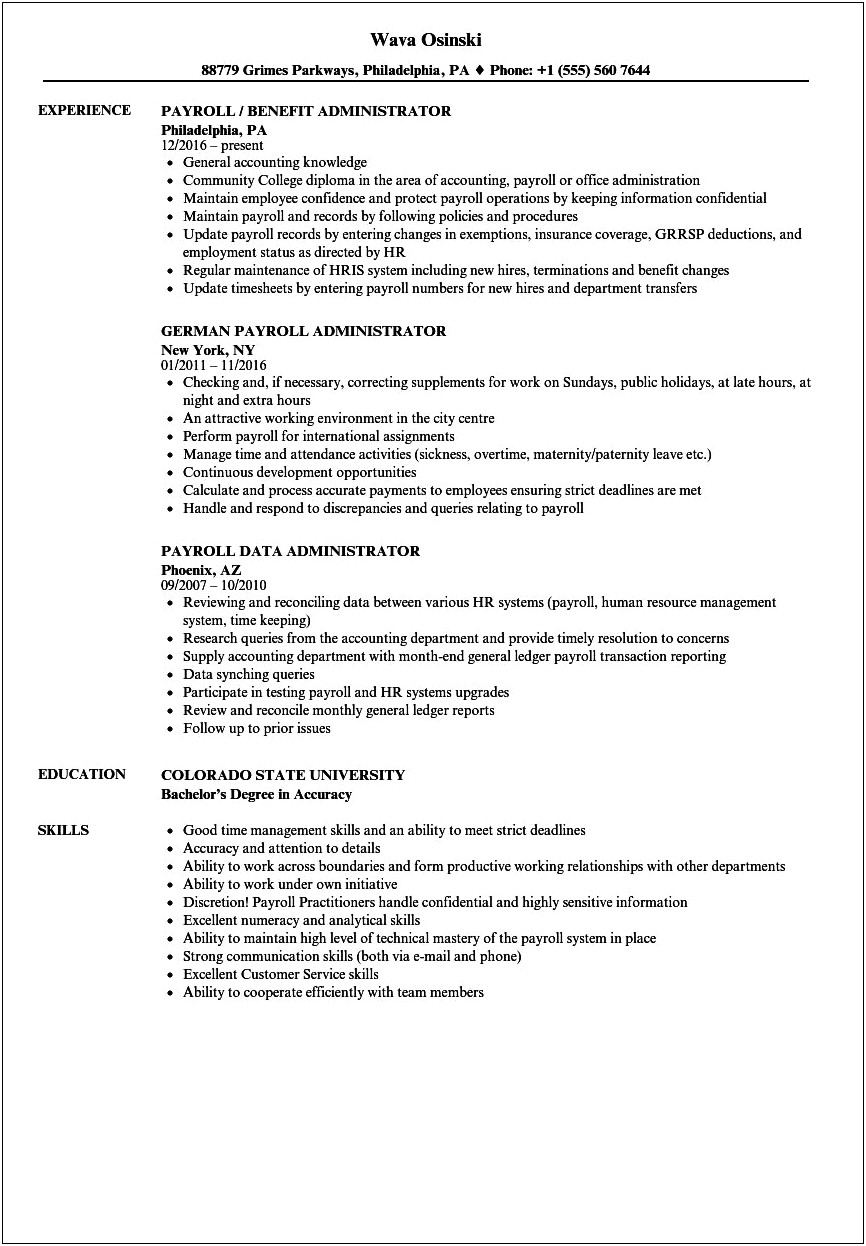 Job Description For Pto Resume Examples