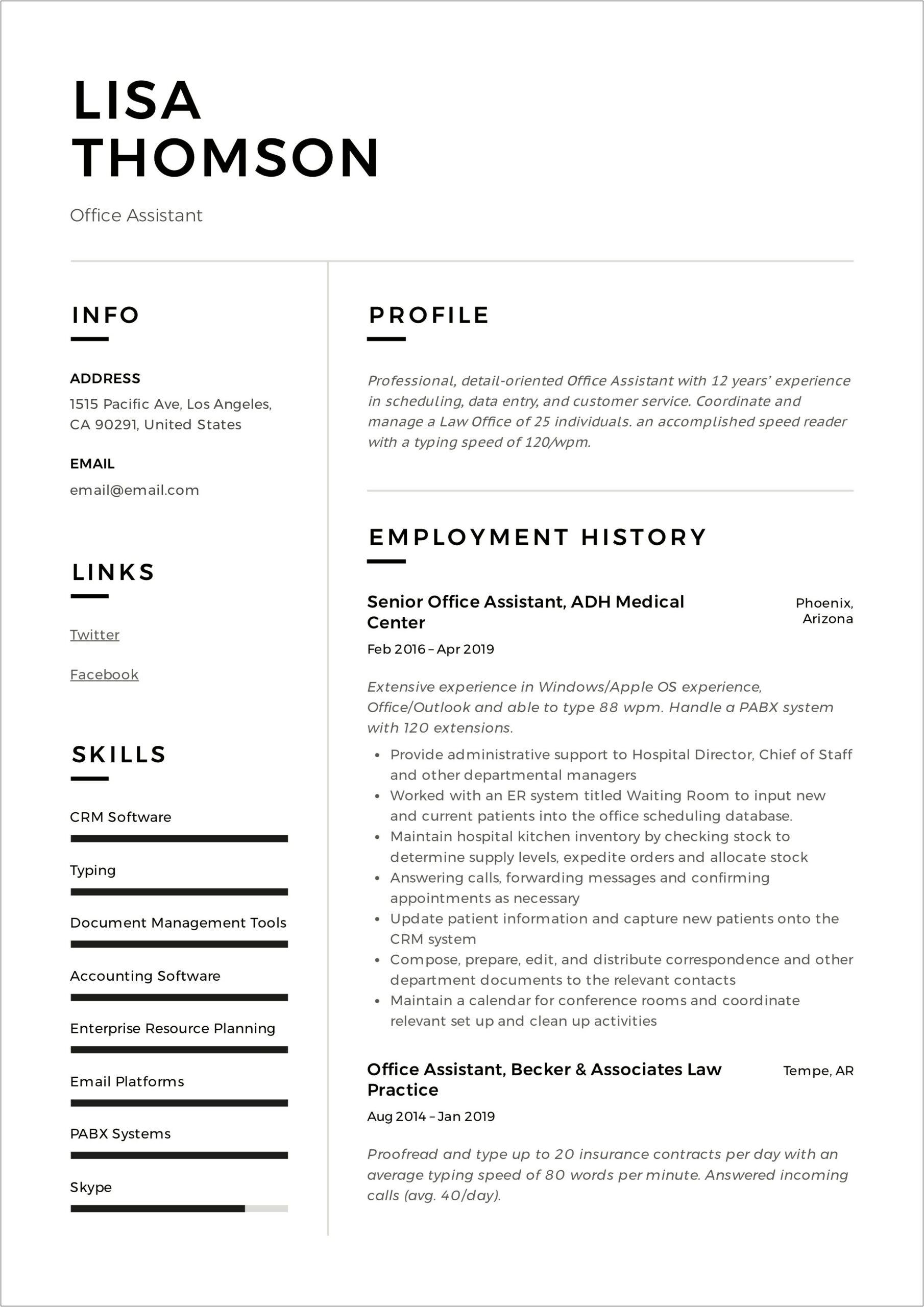 Job Description In Resume For Desk Assistant