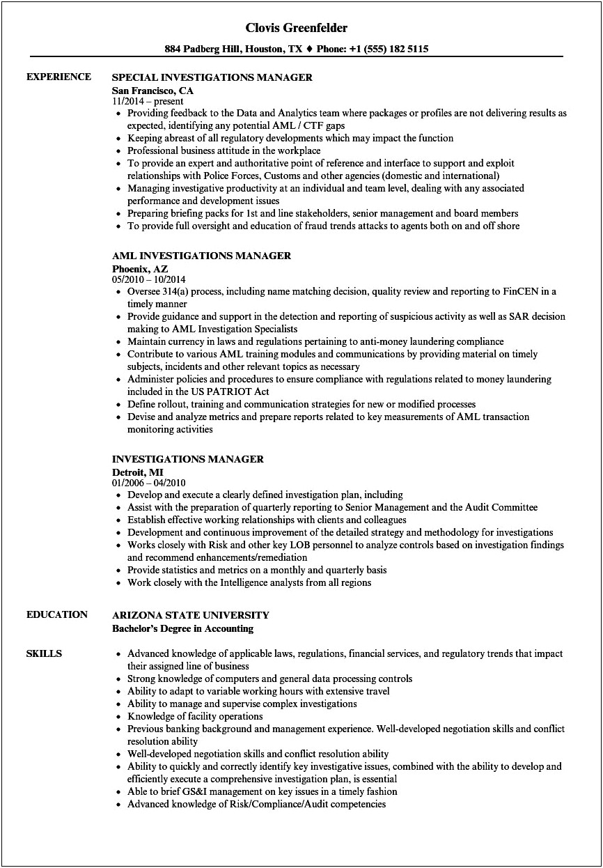 Job Descriptions For Investigative Work For Resume