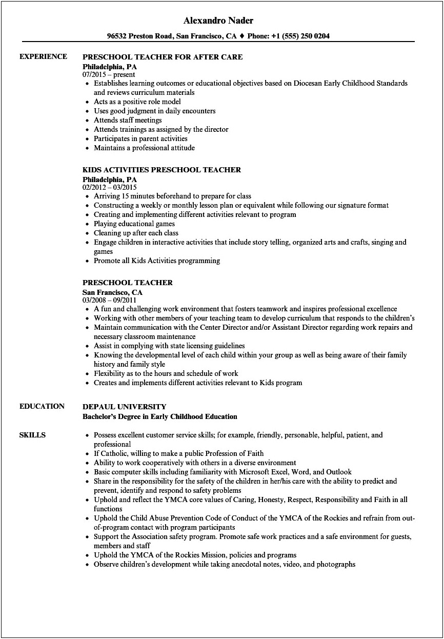 Job Duties For Teacher On Resume