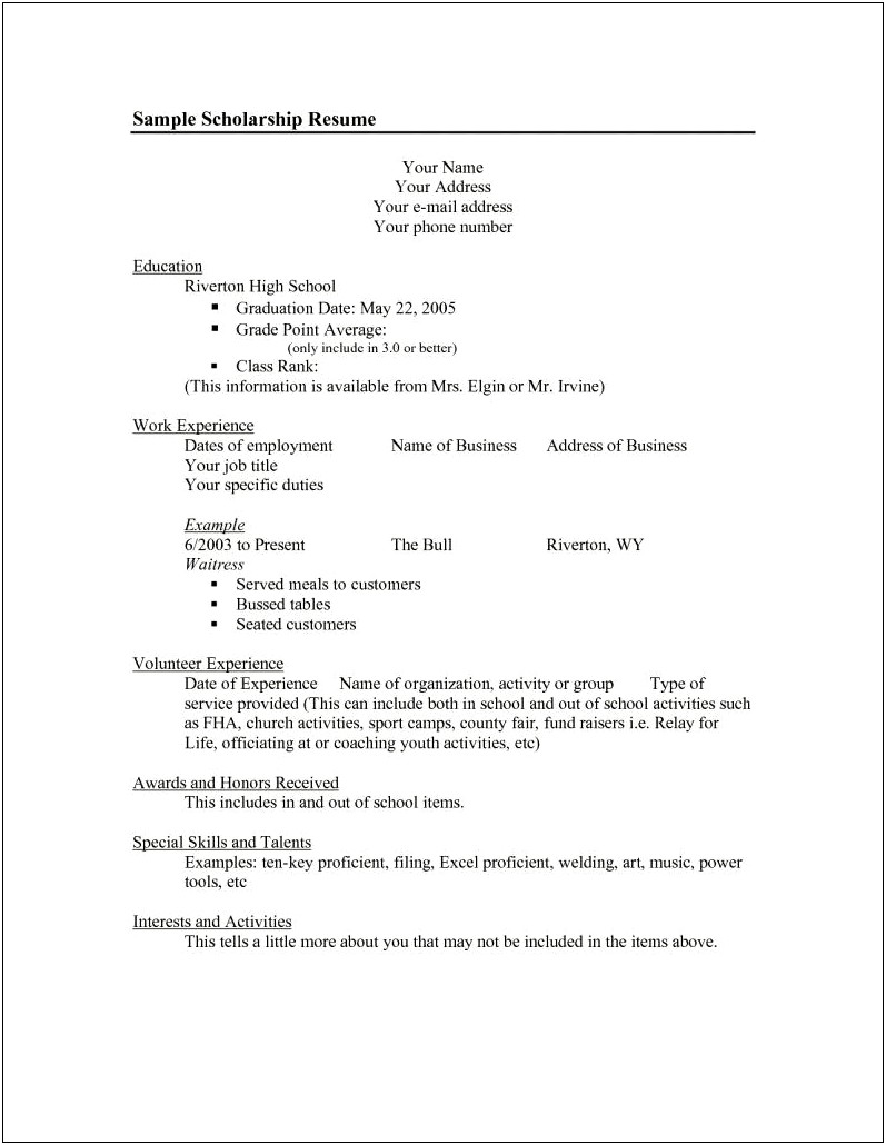 Job Fair Resume Examples For College Student