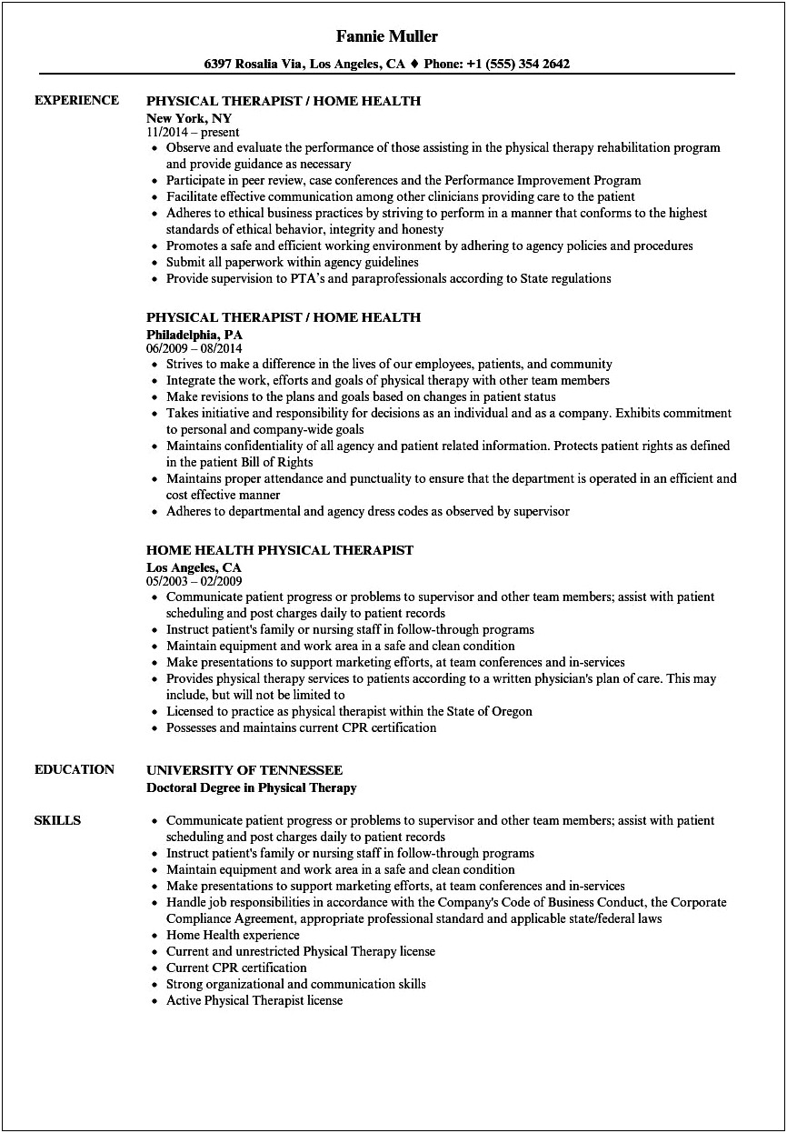 Job Objective For Resume Physical Therapist Aide