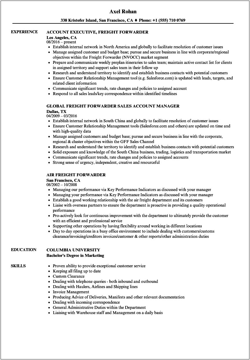 Job Responsibilities Of A Freight Broker For Resume