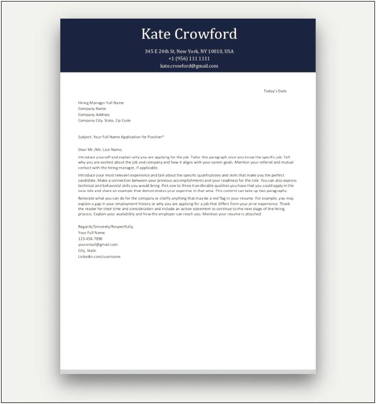 Job Resume Cover Letter Template Free