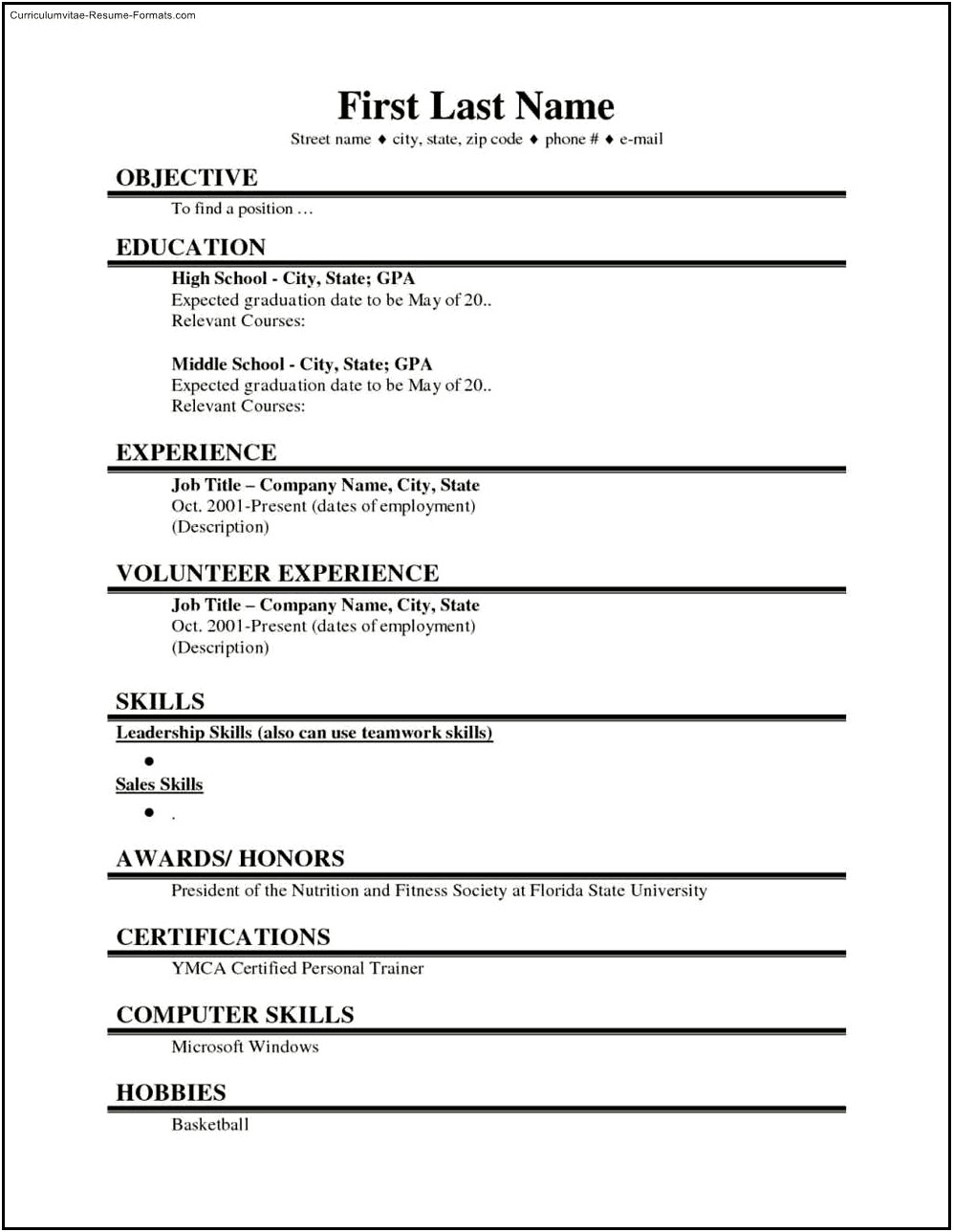 Job Resume Format For College Students