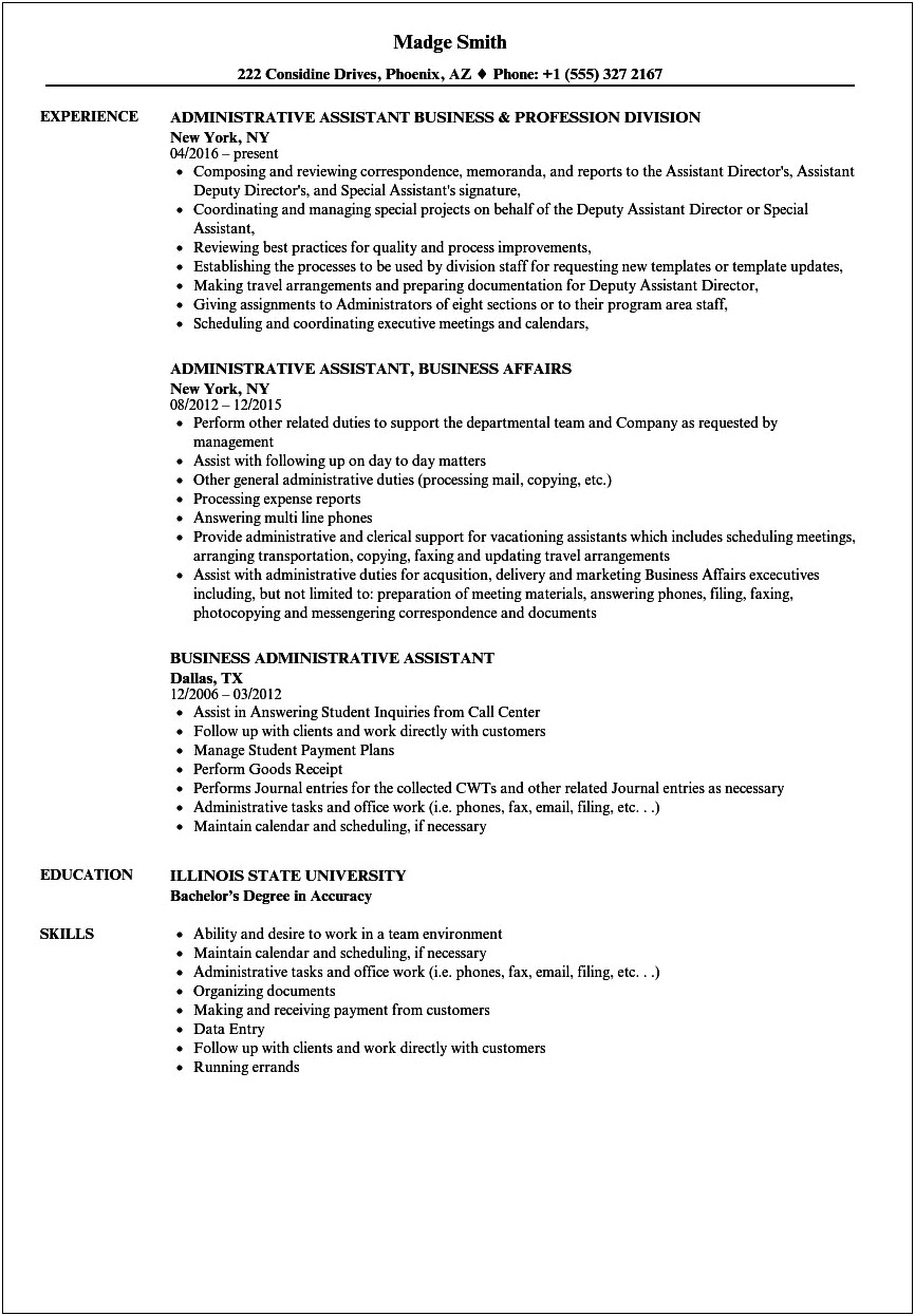 Job Scope On Resume Of Administrative Assistant