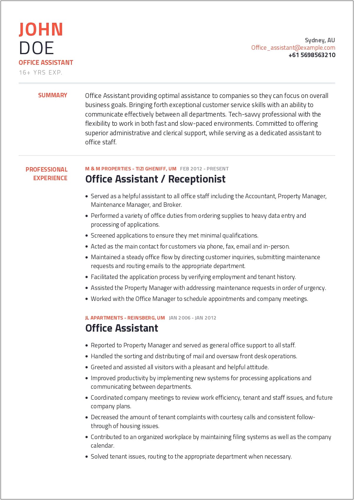 Job Summary For A Resume Of Office Assistant