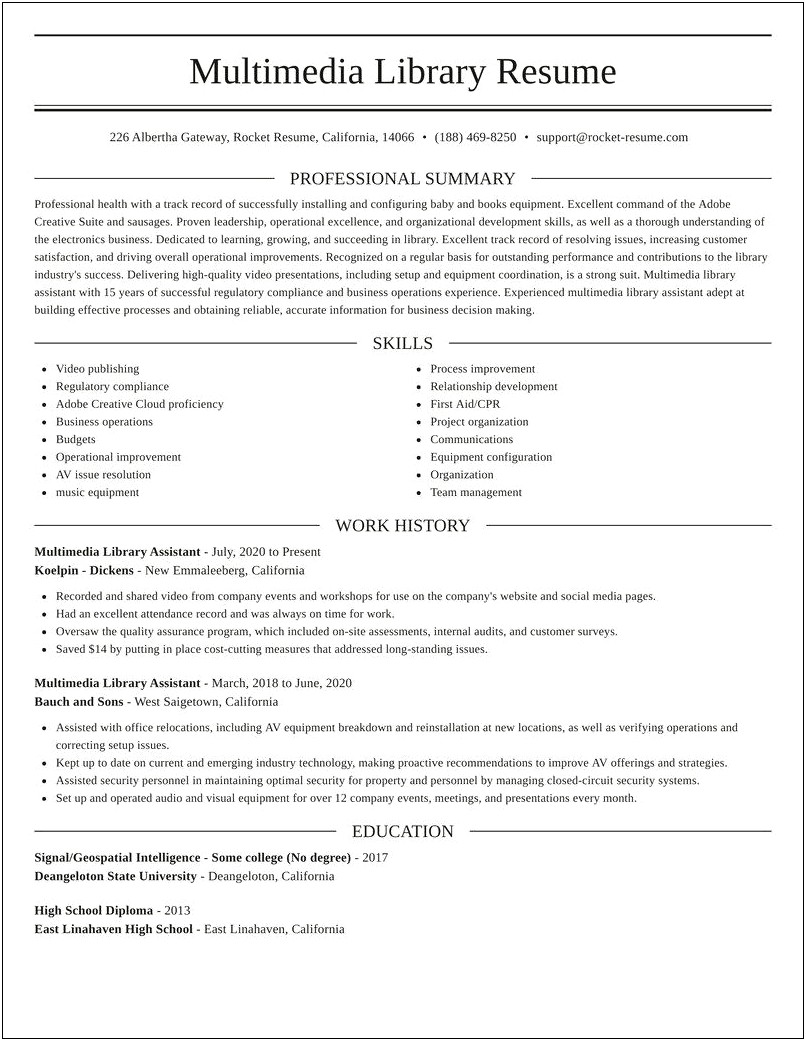 Job Summary For Library Assistant Resume