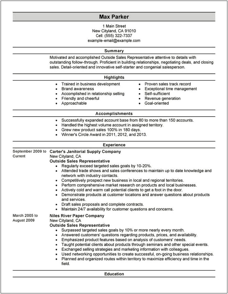 Job Summary For Resume For A Sales Person