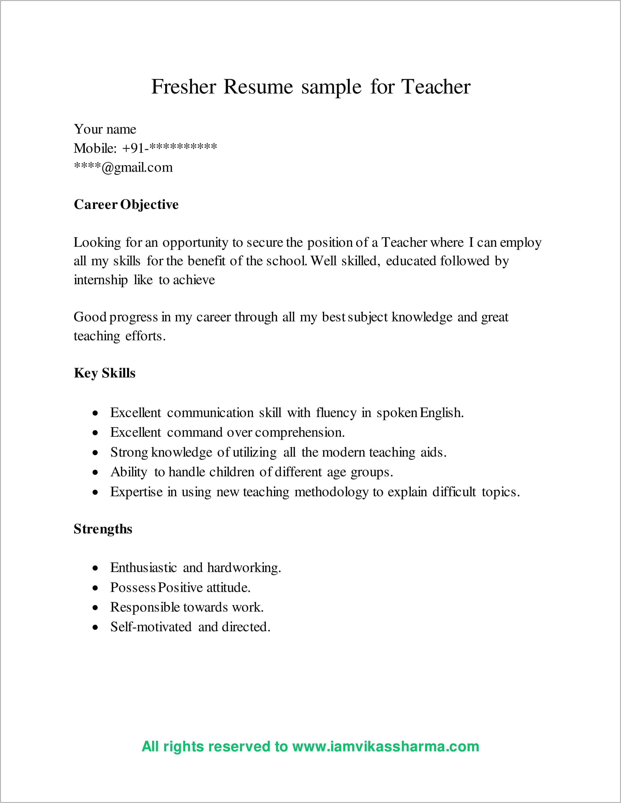 Job With Kids Skill Set Resume Example