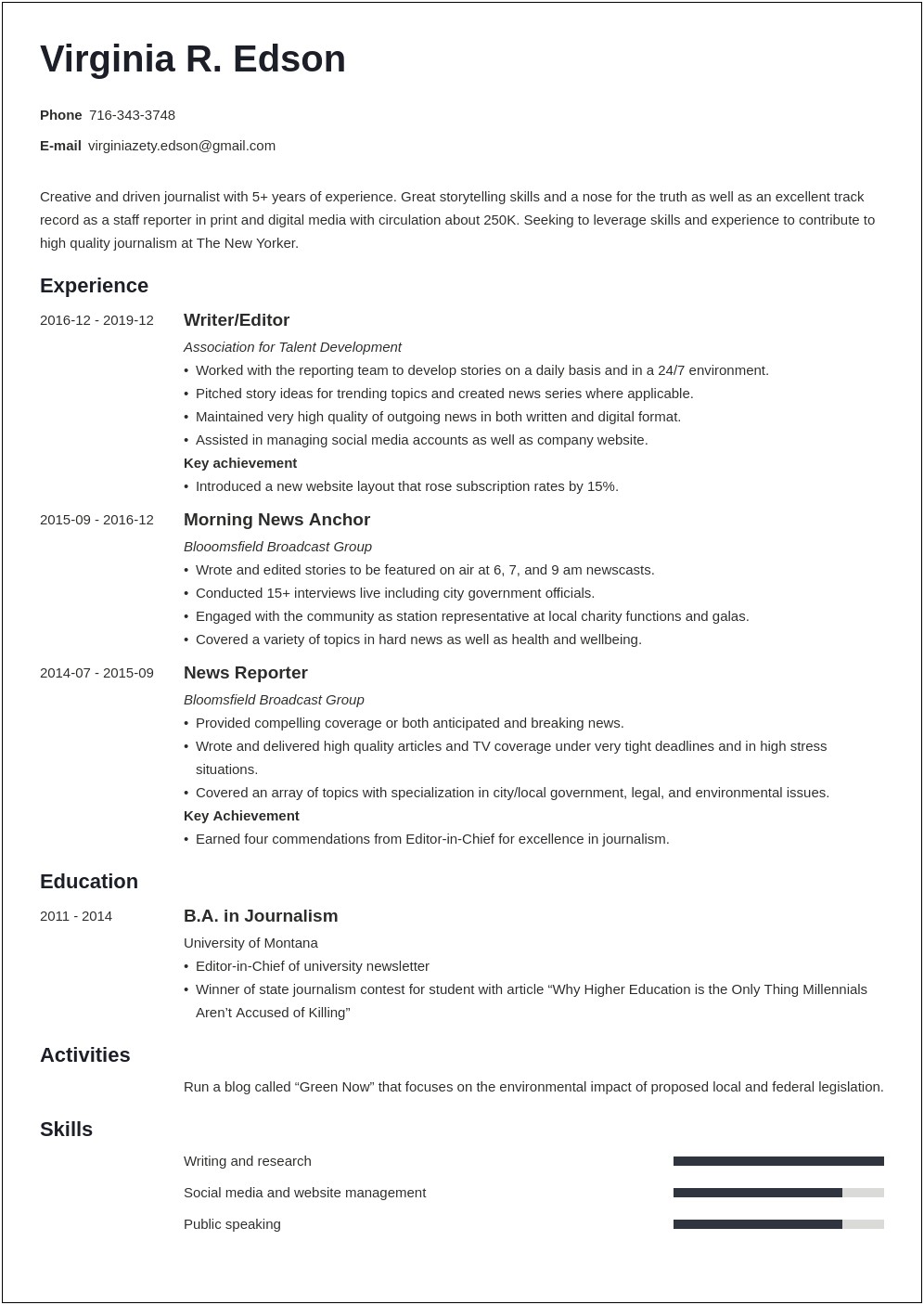 Journalism Jobs Skills To List On Resume