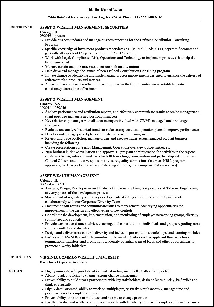 Jp Morgan Chase Resume Work Experience