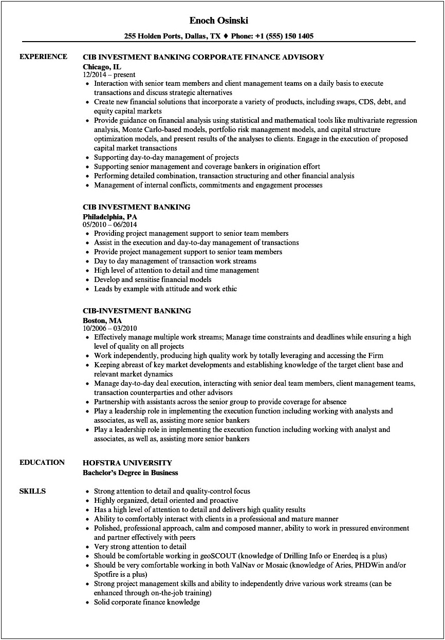 Jp Morgan Full Time Resume Examples