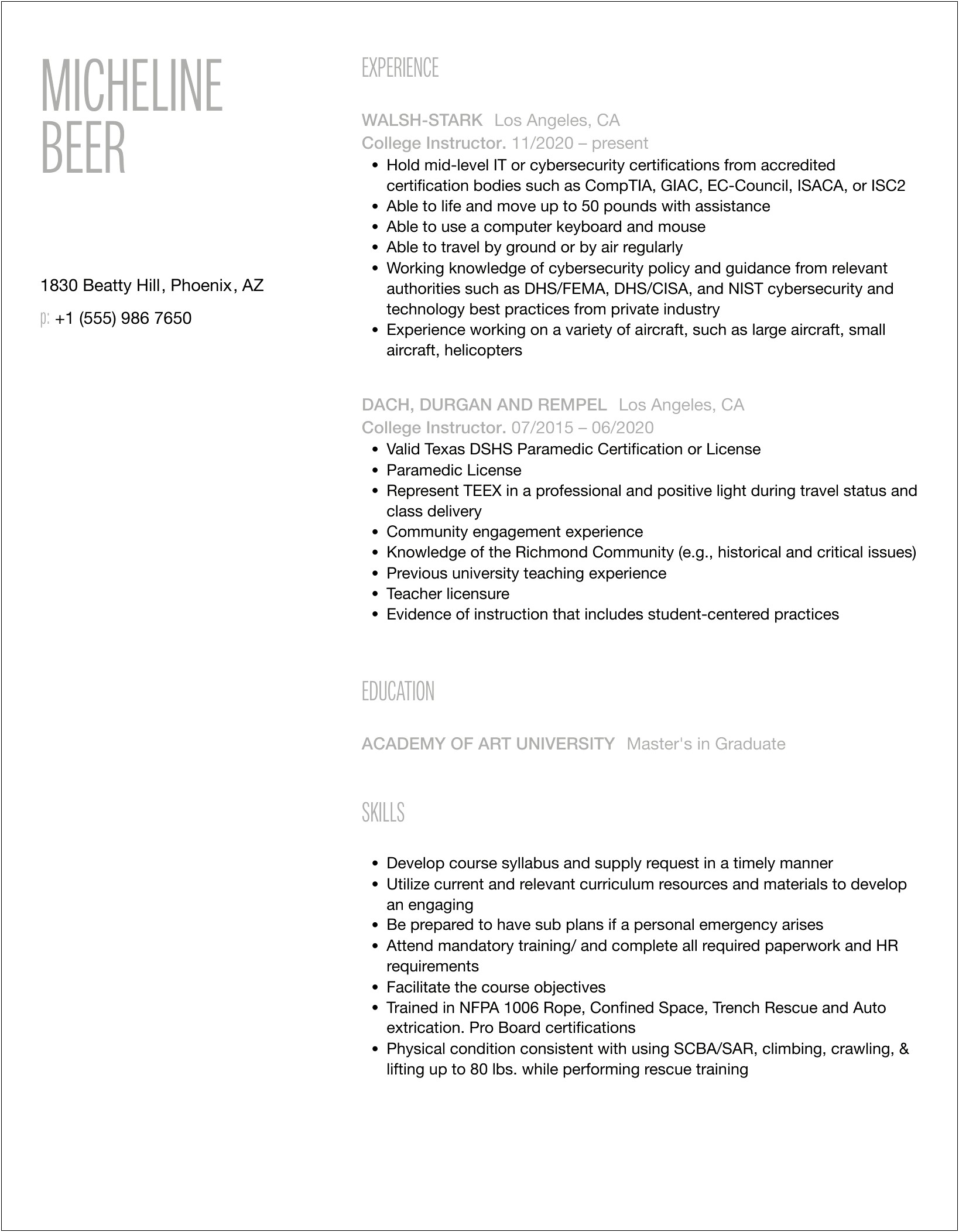 Kaplan Mcat Instructor Job Description Resume