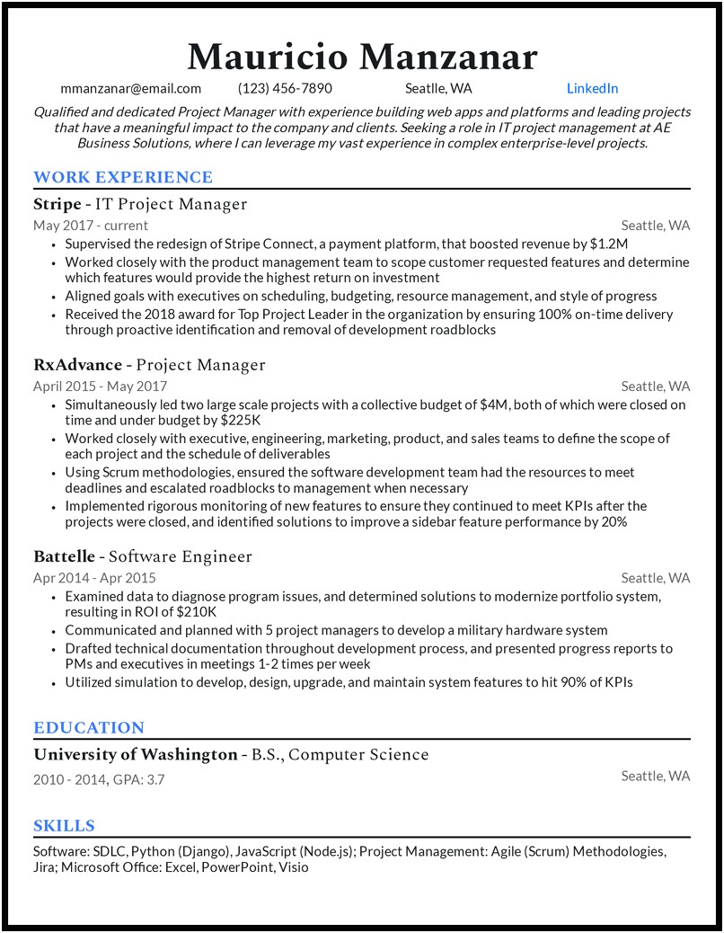 Key Phrases For Project Manager Resume