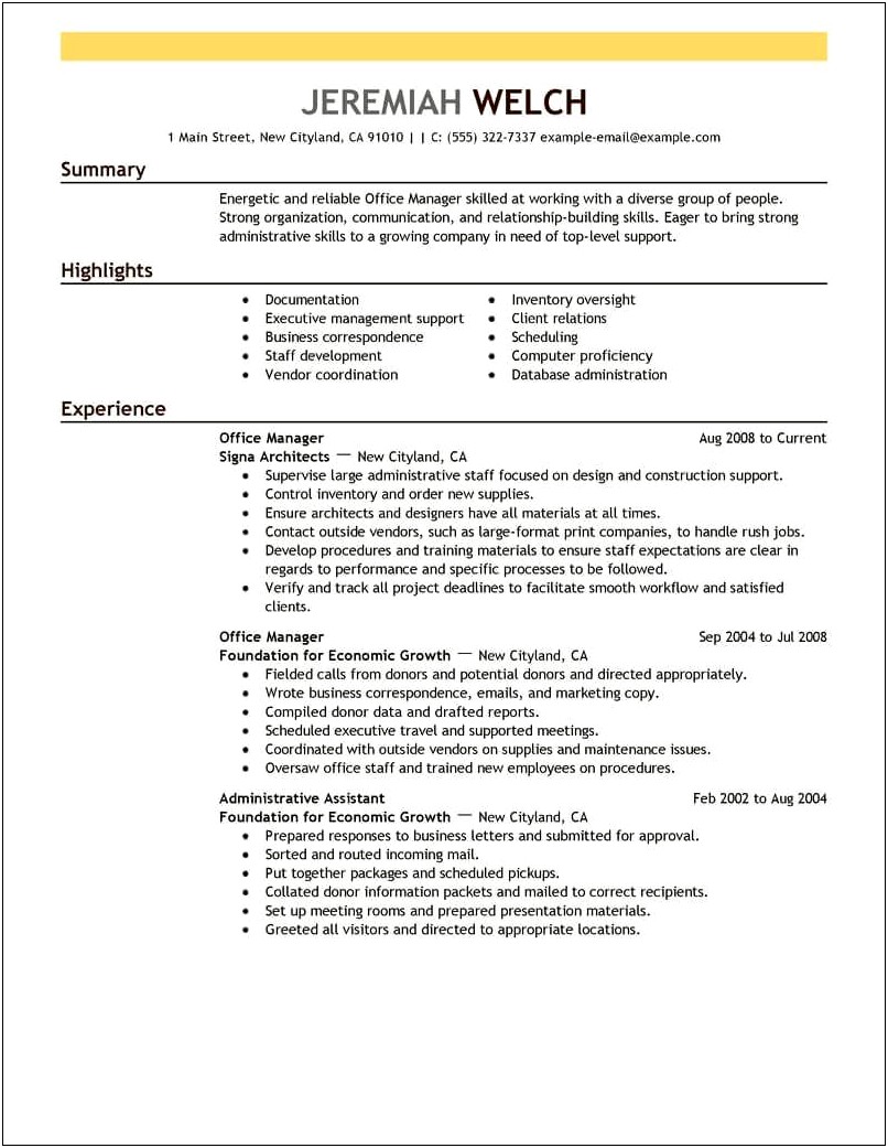 Key Qualifications For A Office Manager Resume