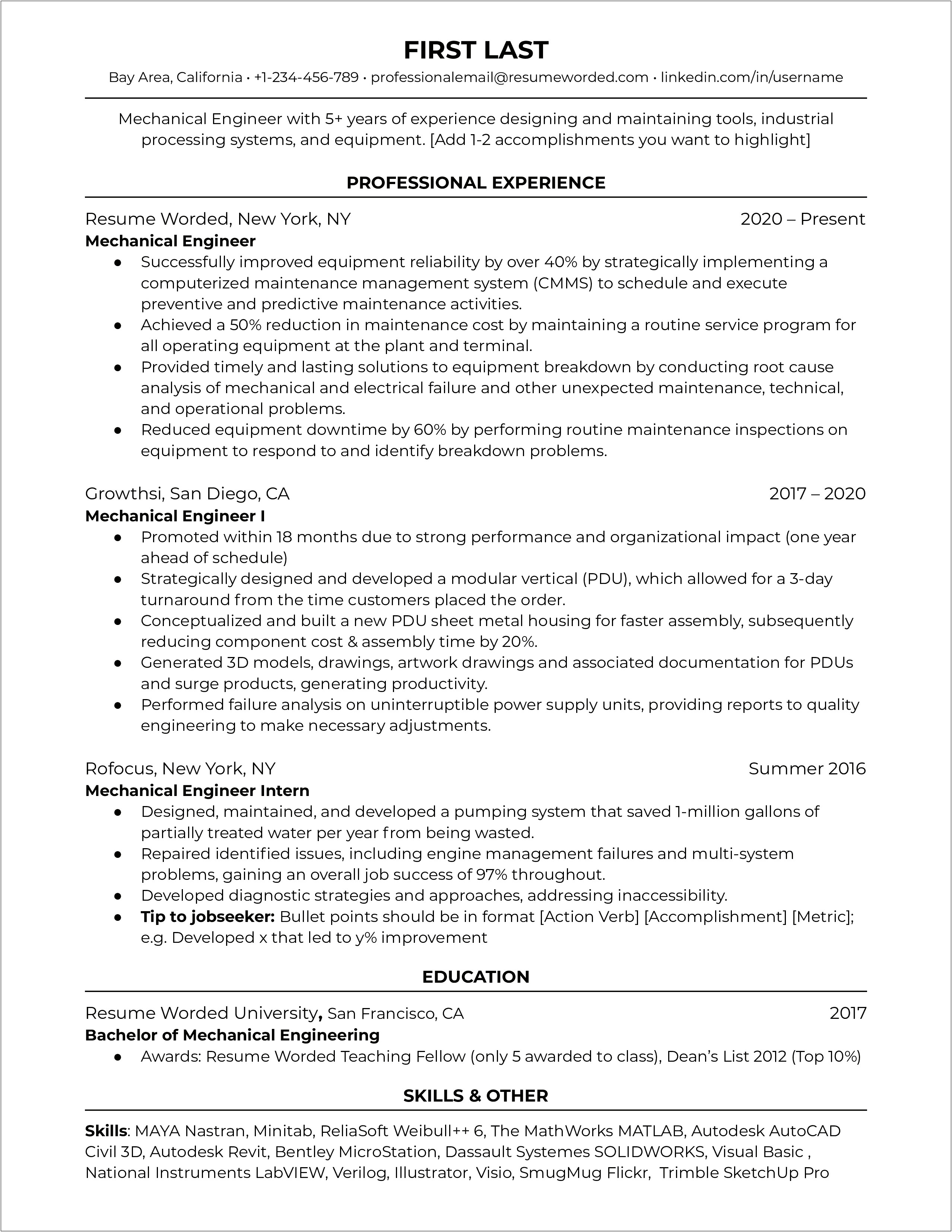 Key Skills For Mechanical Maintenance Engineer Resume