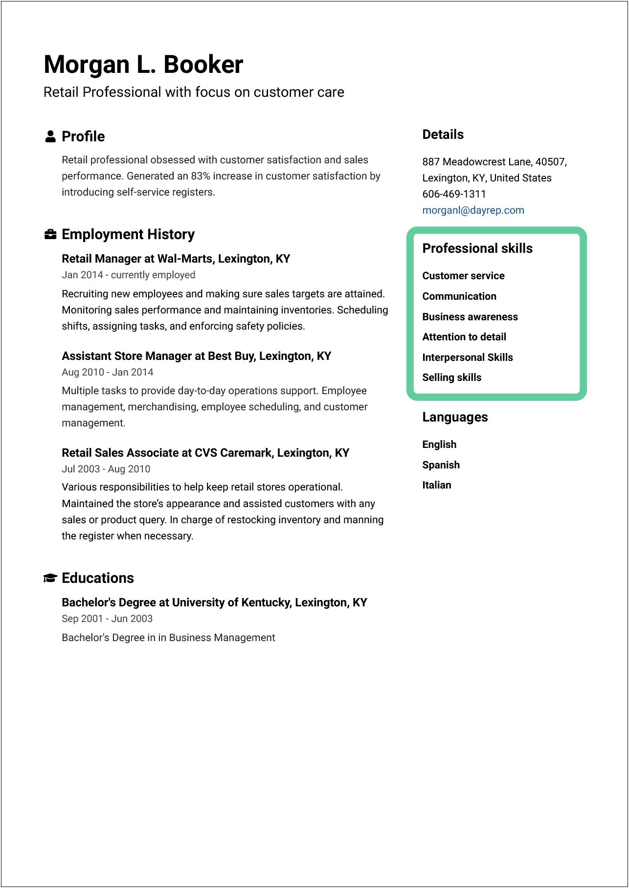 Key Skills Section Of A Resume