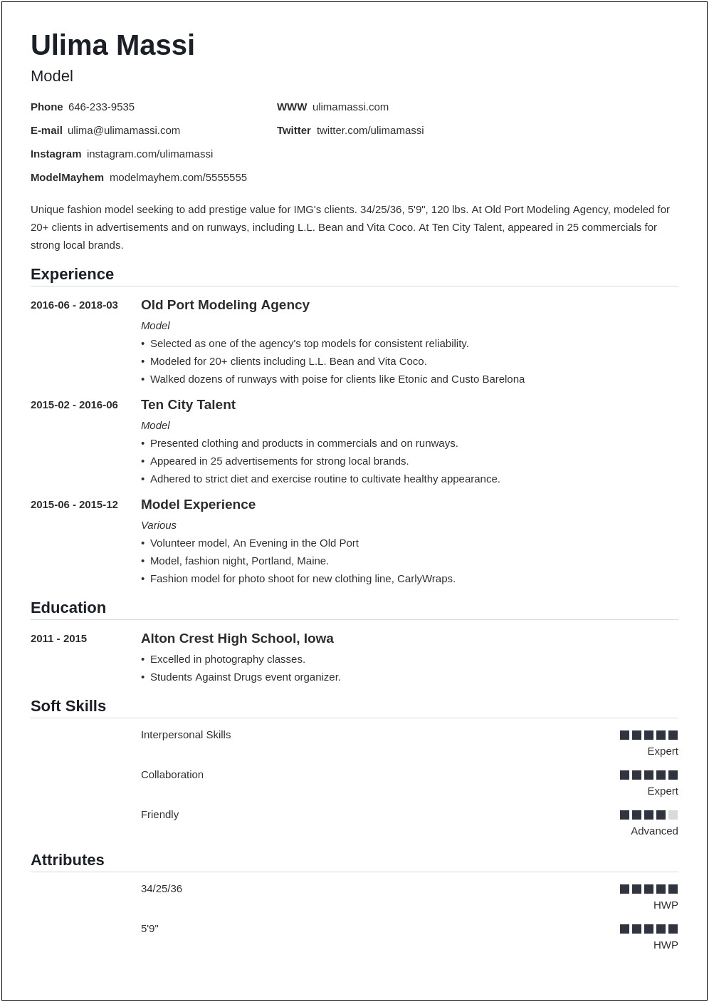 Kids Acting And Modeling Resume Template Free