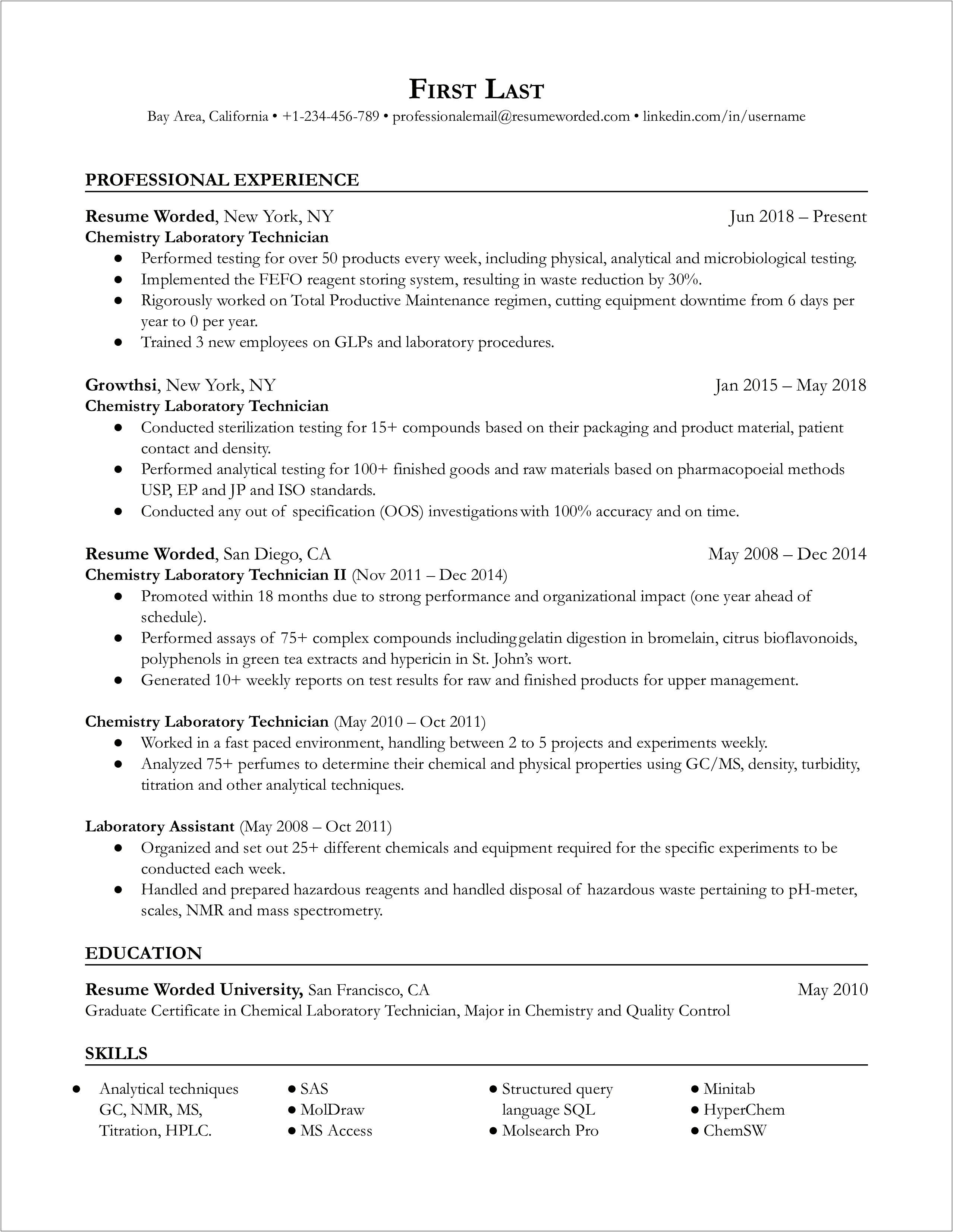 Lab Skills To Put On A Resume