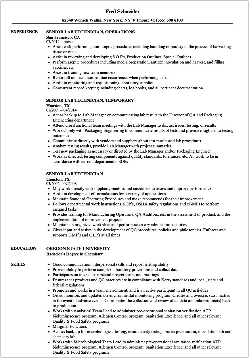 Lab Technician Resume Examples Word Doc