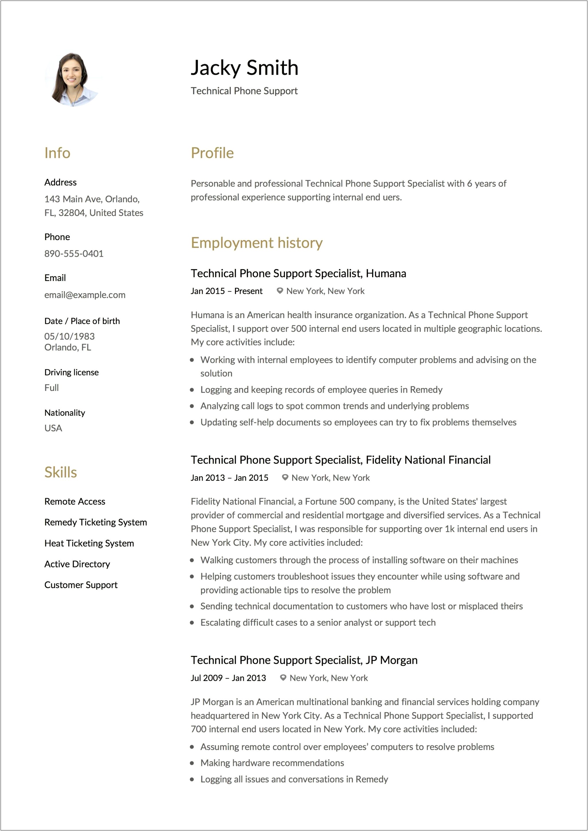 Latest Resume Sample For It Support Specialist