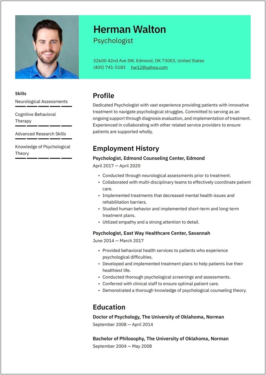 Latest Resume Samples For Industrial And Organizational Psychologist