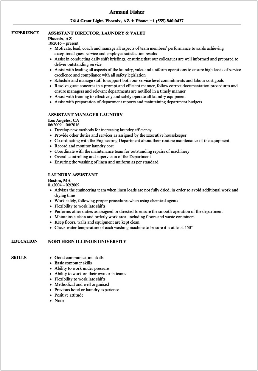 Laundry Crew Job Description For Resume