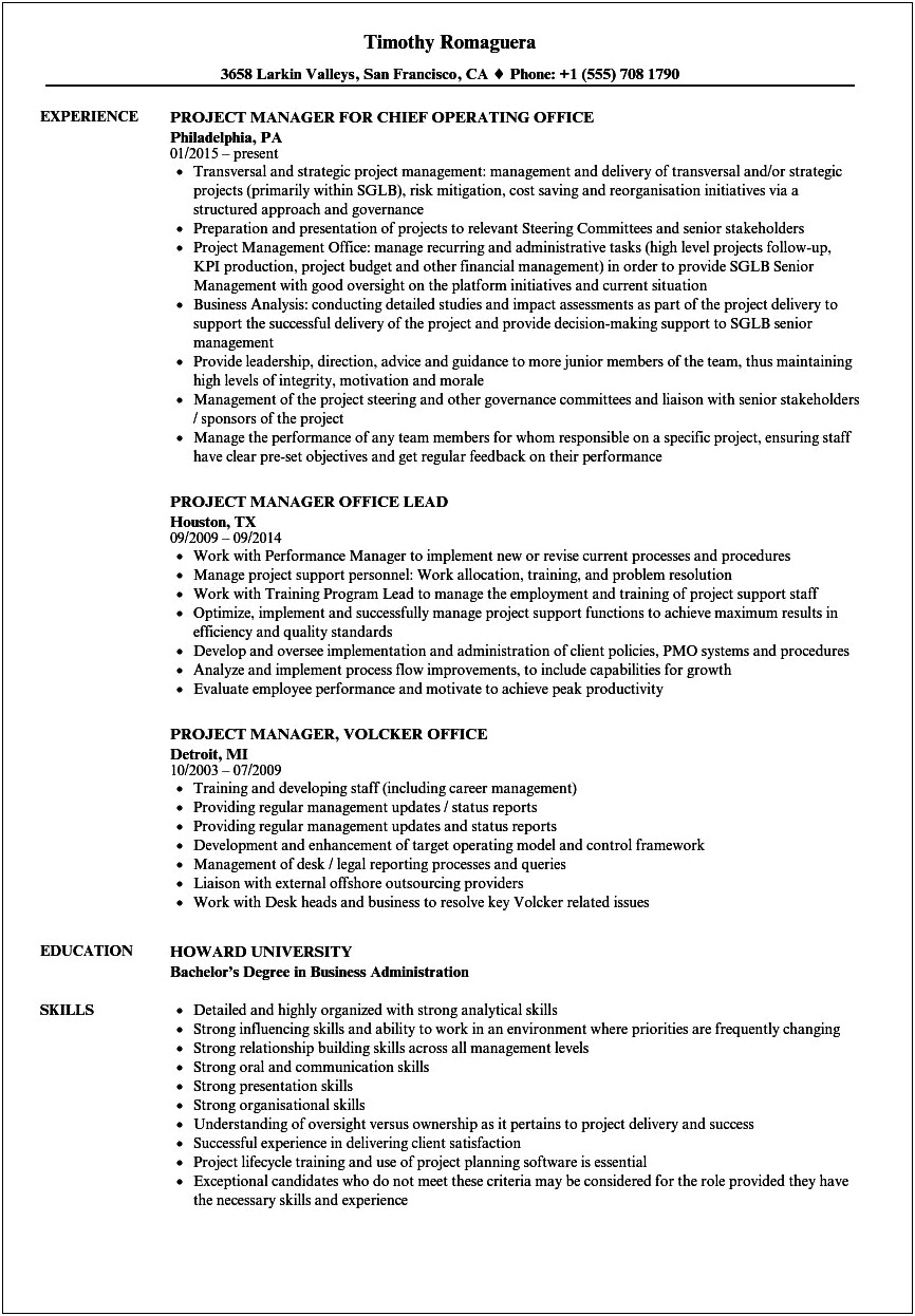 Law Firm It Project Manager Resume Summary