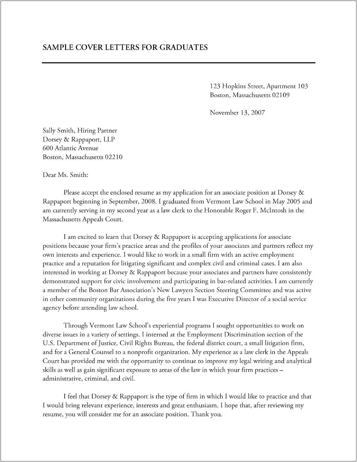 Law School Application Resume Cover Letter