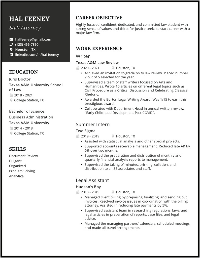 Law School Application Resume Review Assistance