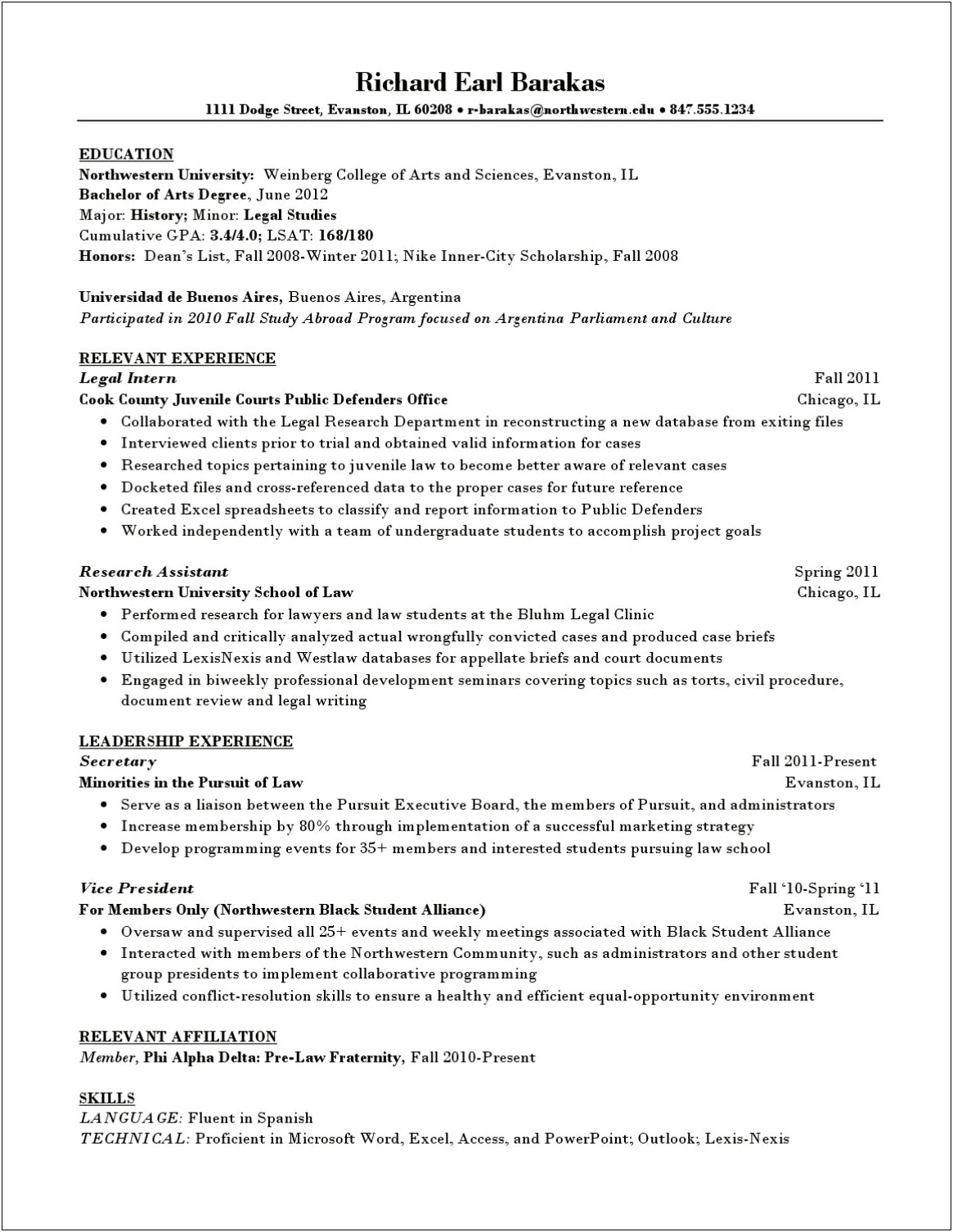 Law School Resume For Those Out Of College