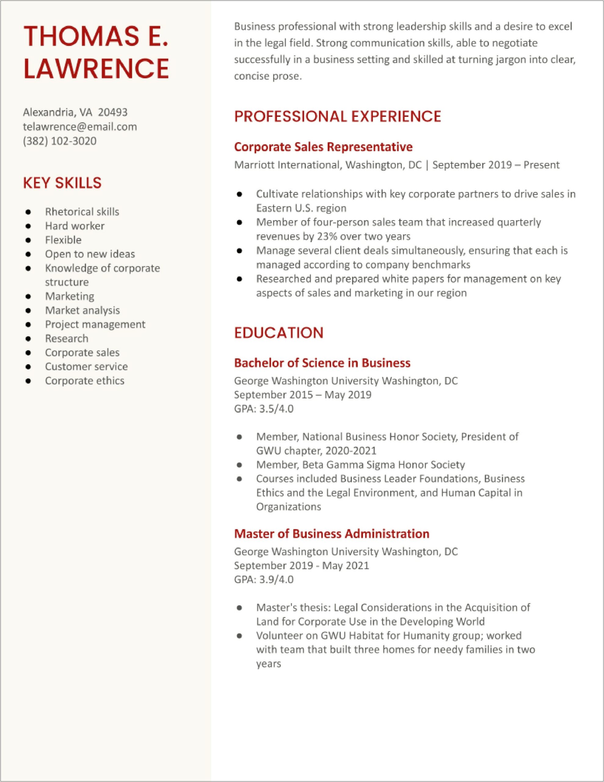 Law School Resume Out Of College 5 Years