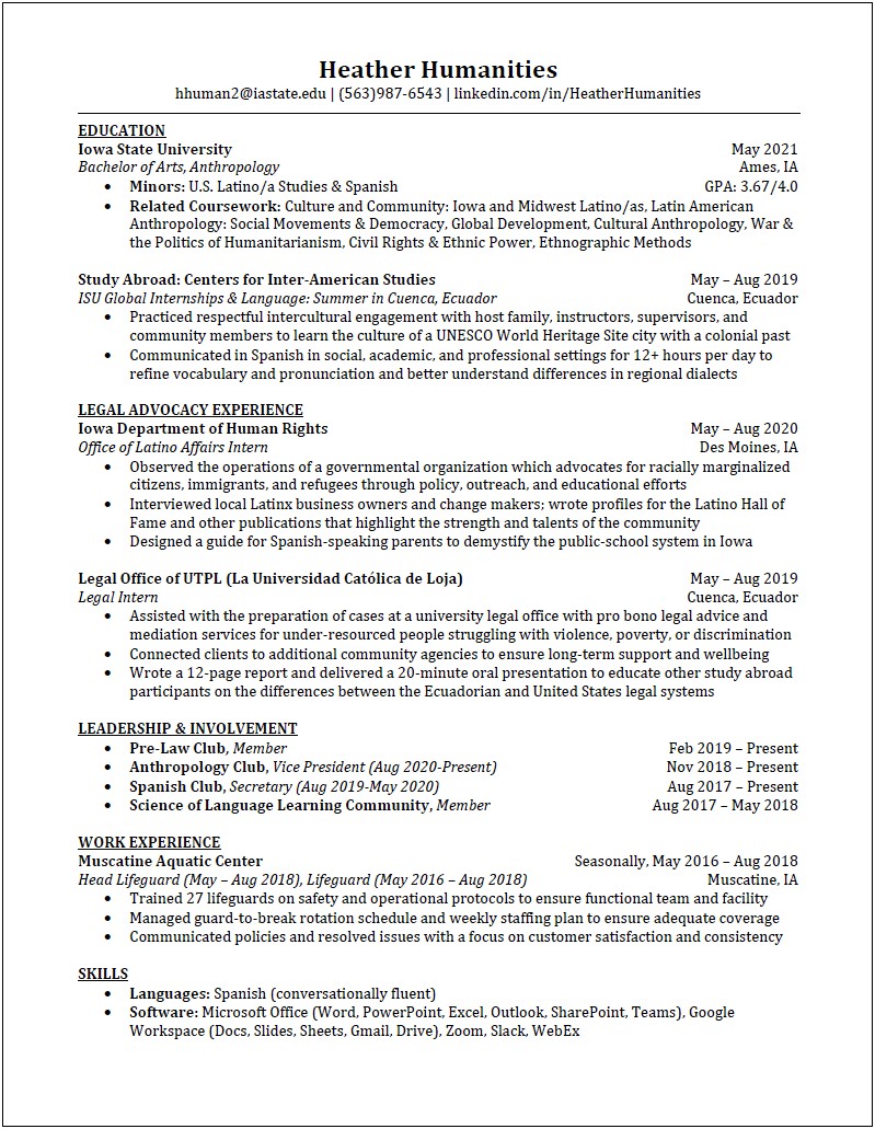Law Student Resume With No Experience