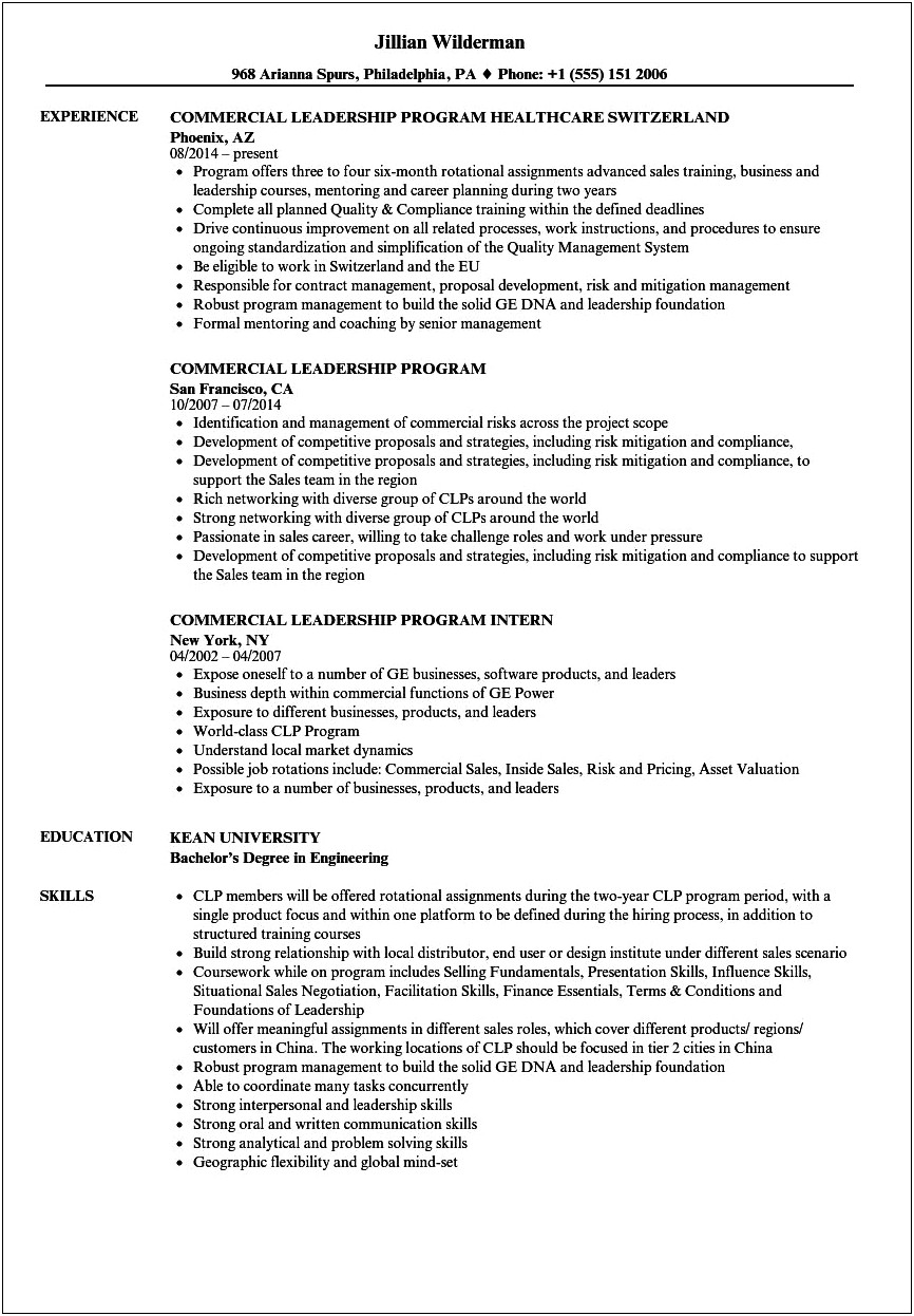 Leader Training Where To Put In Resume