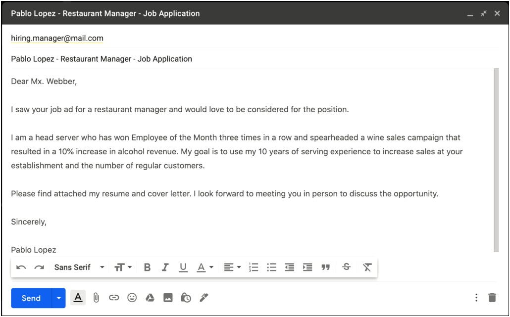 Letter For Sending Resume For Job
