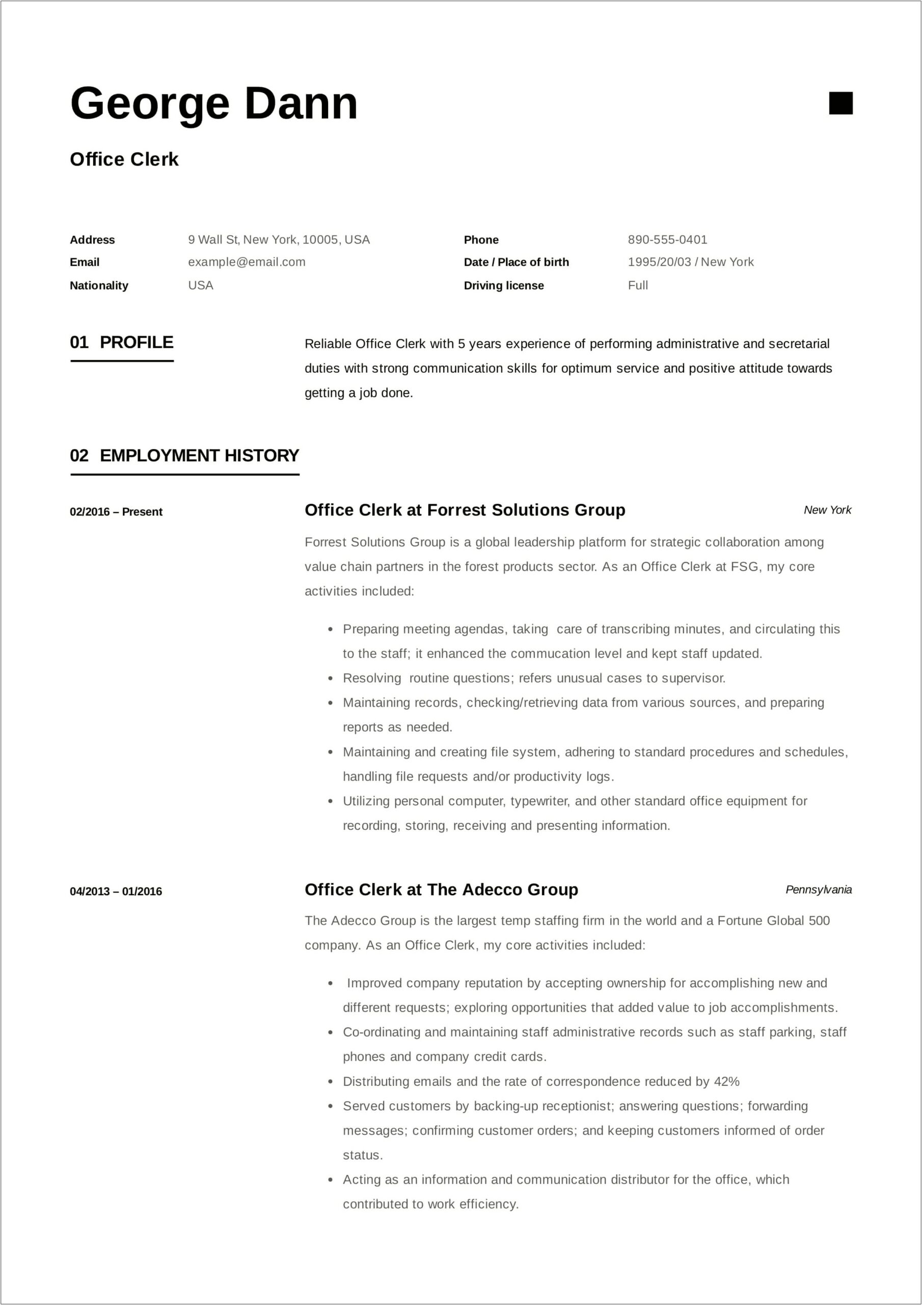 Letter Of Credit Clerk Resume Sample