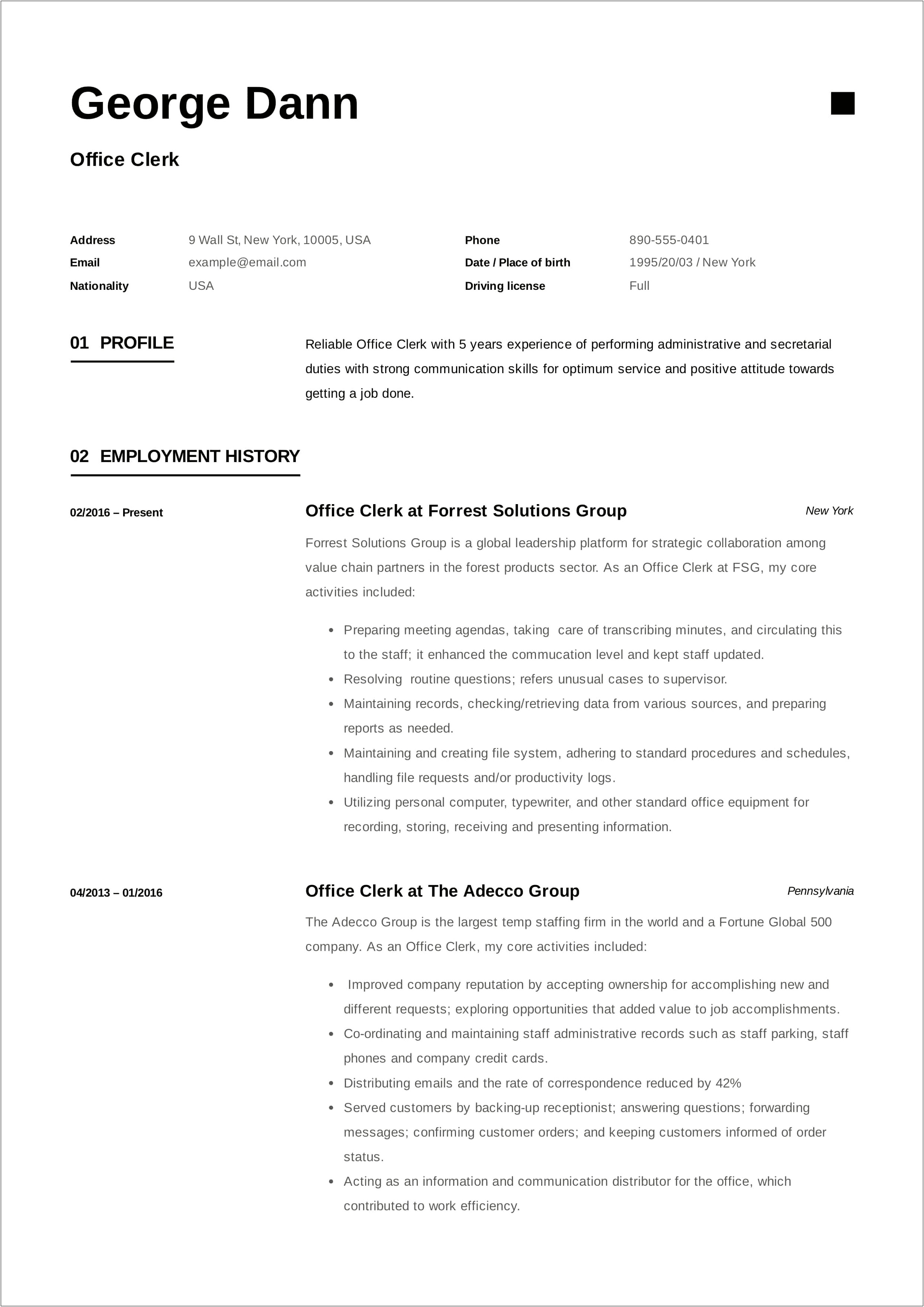 Letter Of Credit Clerk Resume Sample