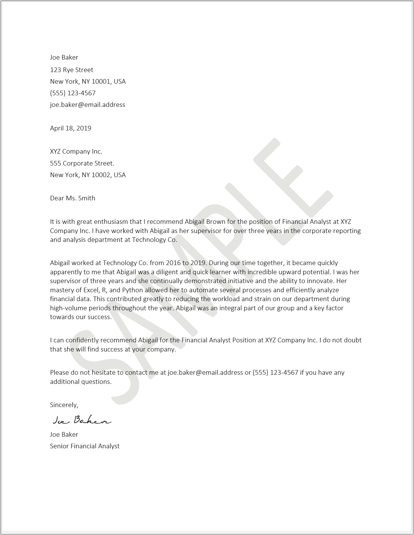 Letter Of Recommendation Example With Resume