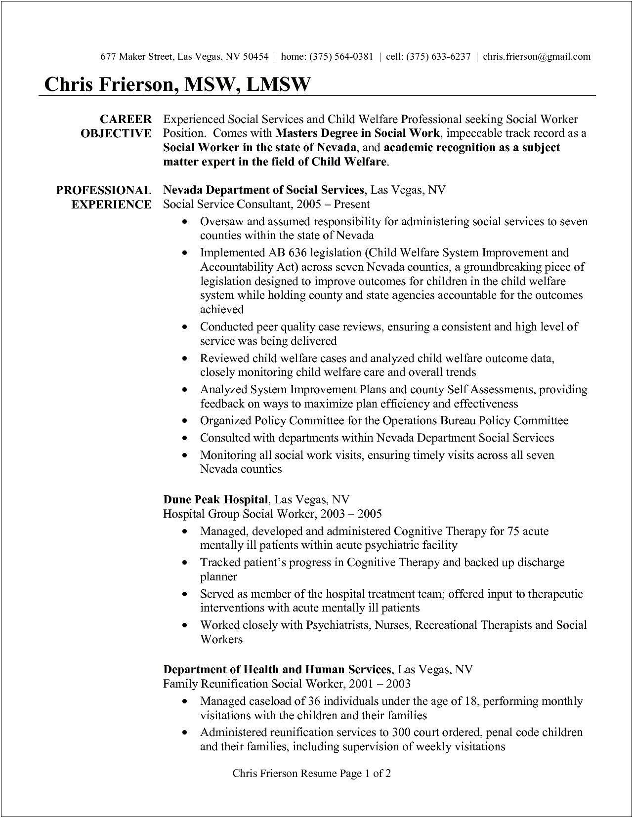 Licensed Clinical Social Worker Resume Example