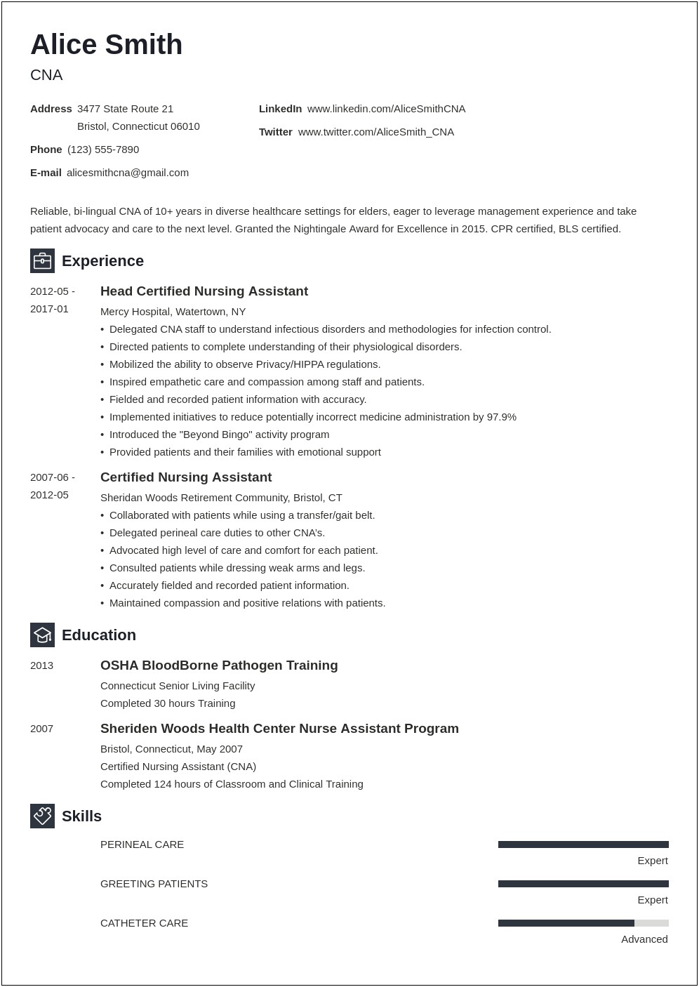 Licensed Nursing Assistant Resume Job Description