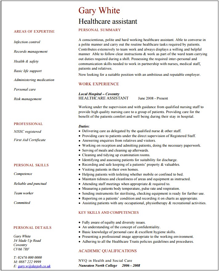 Life Assistant Job Description For Resume